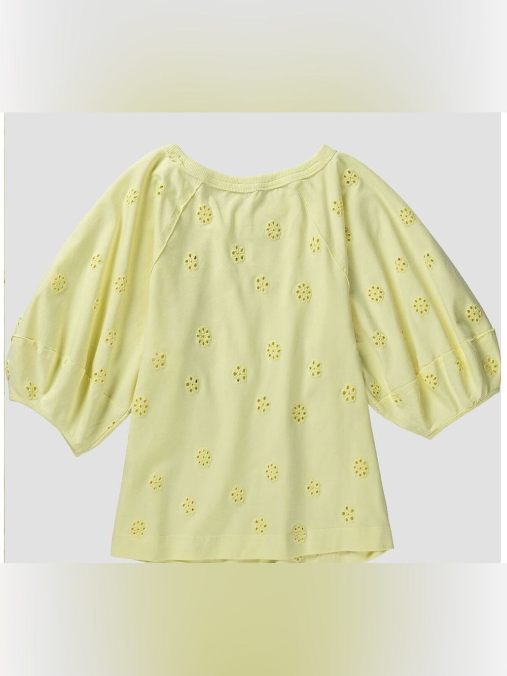 Free people eyelet top puffy sleeves cropped lemon yellow nwt oversized small
